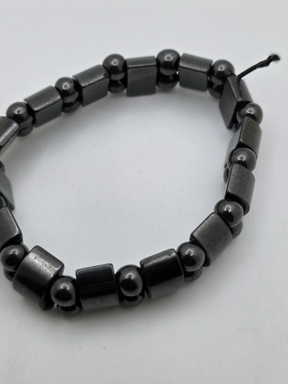 Hematite Beaded Stretch Bracelet - Gunmetal Black